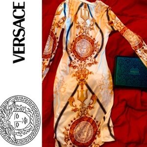 Versace Barocco Rodeo Print Long Sleeve Dress